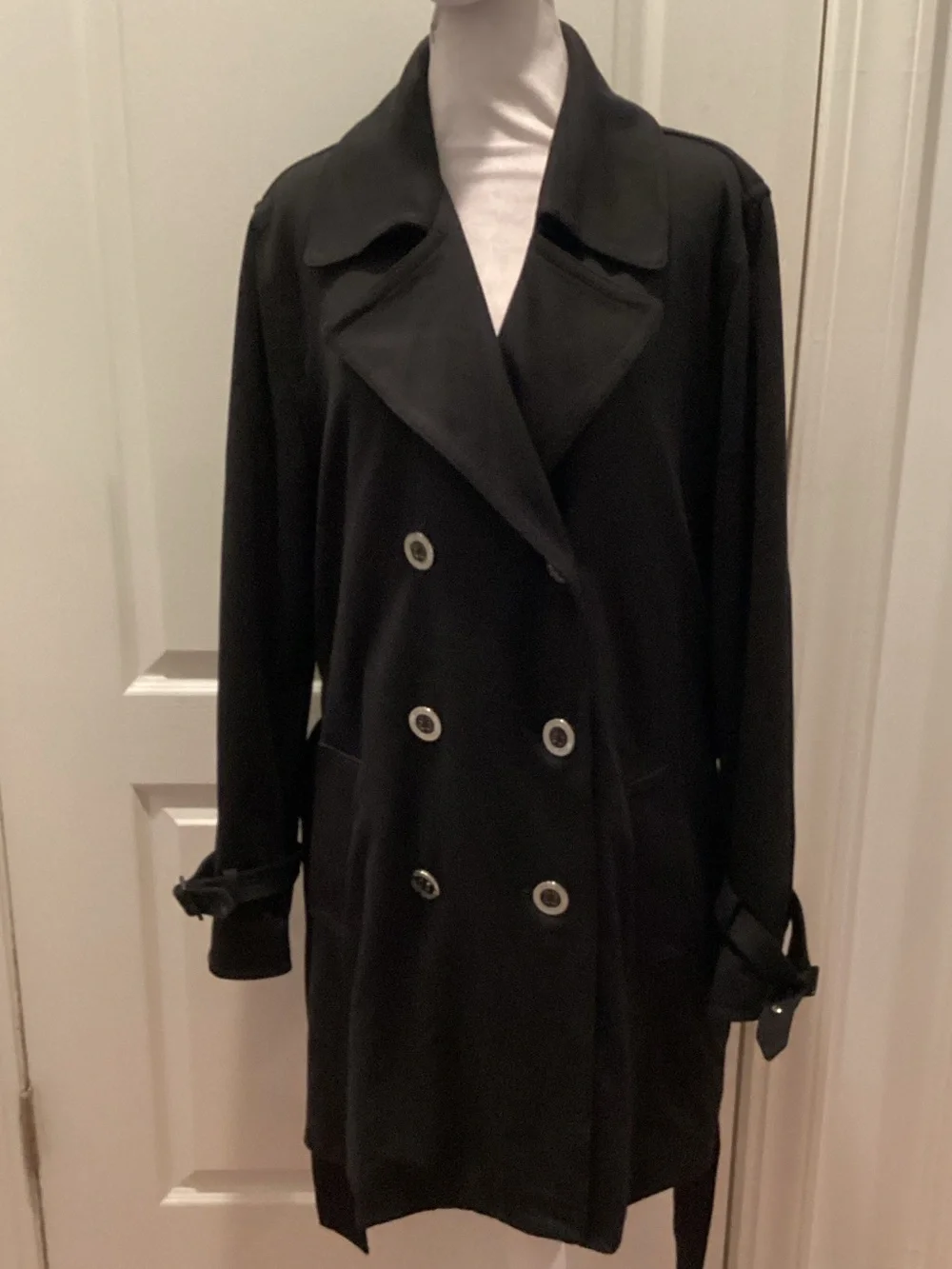 Michael Kors Black Double-Breasted Knee-Length Trench Coat